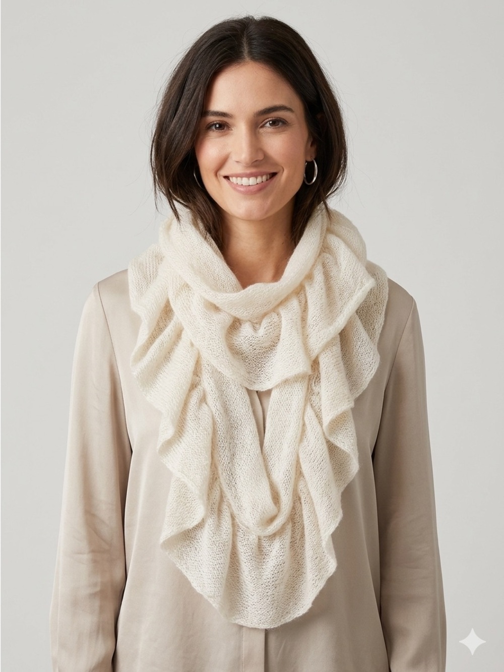 Calvin Klein scarf ruffled infinity loop airy open-knit stretch metallic gold - Picture 14 of 14